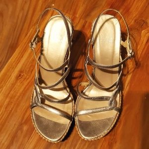 Stuart Weitzman Brushed Gold Wedges